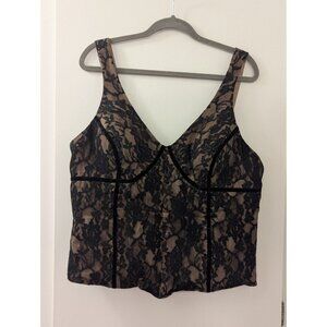 Black Lace Sleeveless Bustier Top With Beige Lining & Zipper Back Closure